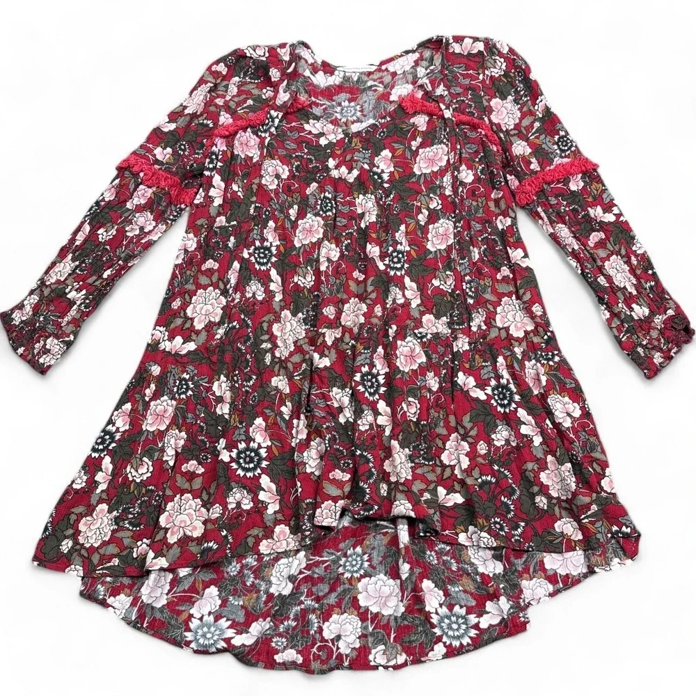 American‎ Eagle Flow Floral Dress Womens Size Medium Red Ruffle Midi